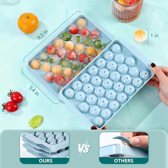 3 Pack Ice Trays for Freezer, 99 PCS Ice Cube Tray with Lid and Bin, Round Ice C - Picture 5 of 6